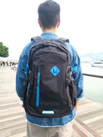 Load image into Gallery viewer, Aoking 升級版懸浮護脊彈力肩帶減重書包背包 純黑+藍色 (中學生Size) JN470322B-47
