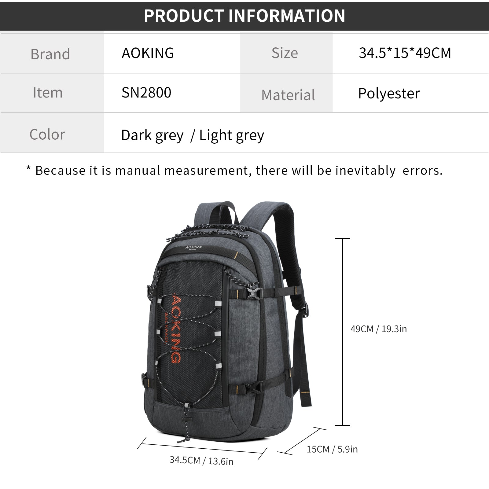Travel business Sports backpack SN2800 Grey