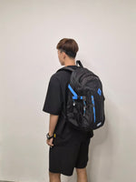 Load image into Gallery viewer, Aoking 升級版懸浮護脊彈力肩帶減重書包背包 純黑+藍色 (中學生Size) JN470322B-47
