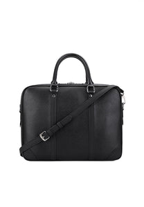 Leather Business Laptop Briefcase 361 Small Size Black