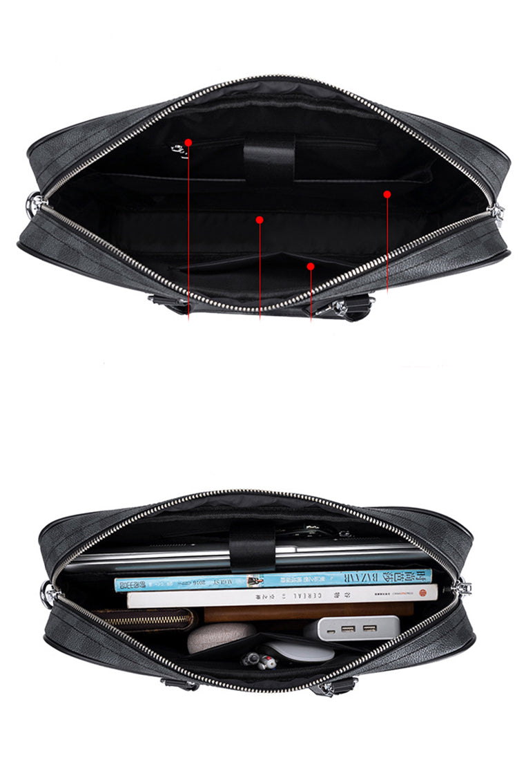 Leather Business Laptop Briefcase 361 Small Size Black
