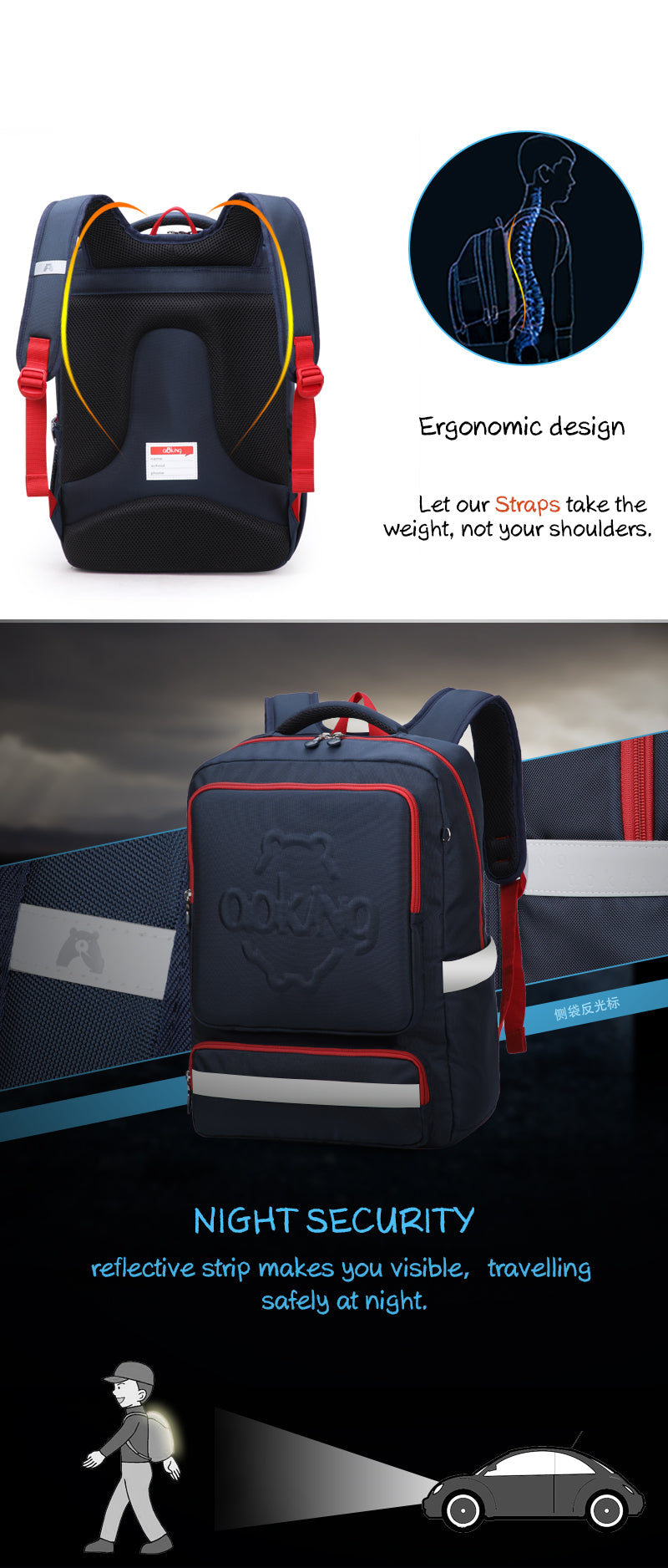 Aoking spine protection backpack specially designed for students under 140cm in height - B8772